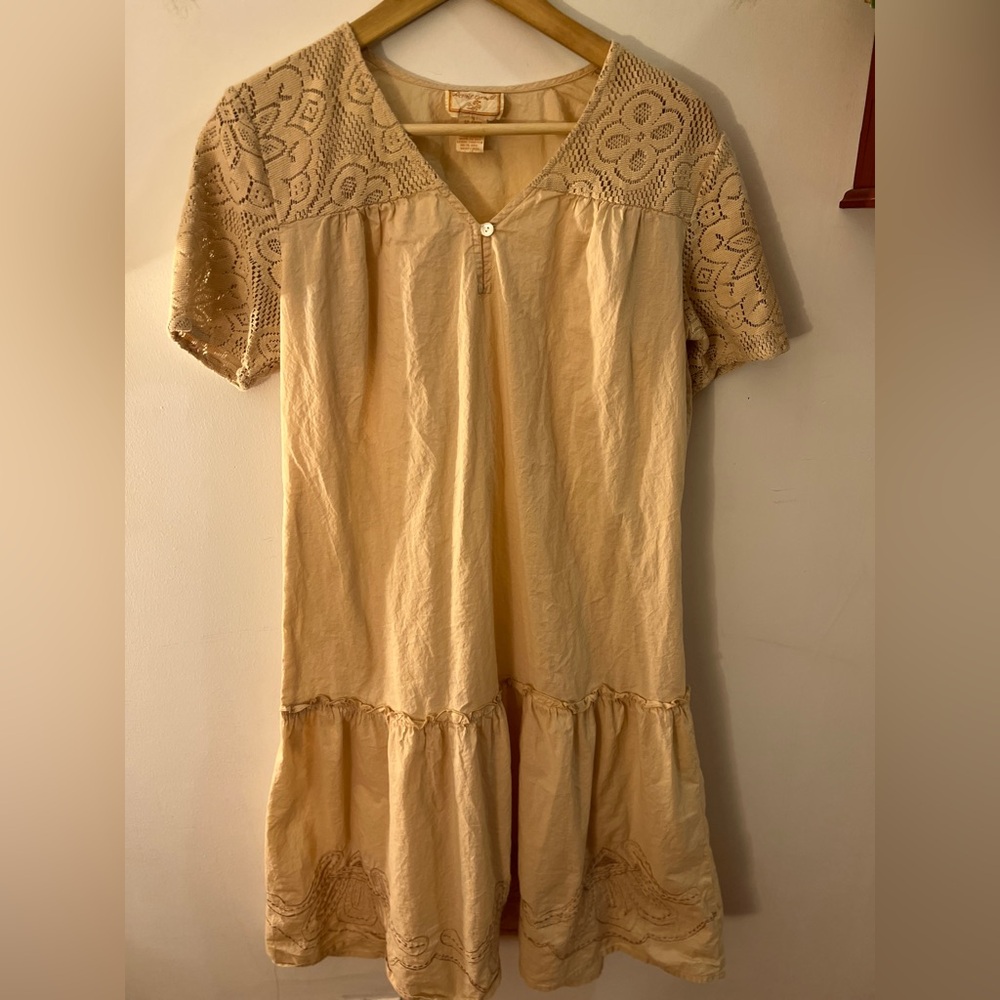 April Cornell Beige Lace Detail Dress Cotton S